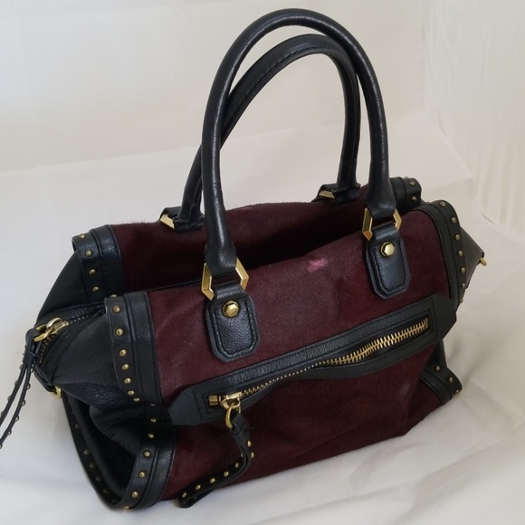 orYANY Handbags - orYANY Studded Calf Hair Satchel Cabernet Brenda
